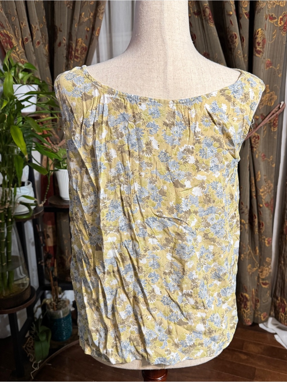 Women's Yellow Floral Scoop Neck Top